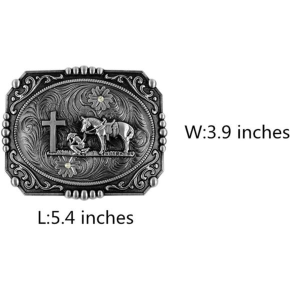 Moranse Religion Cross Cowboy Kneeling Prayer And Horse Design Belt Buckles - Picture 5 of 7
